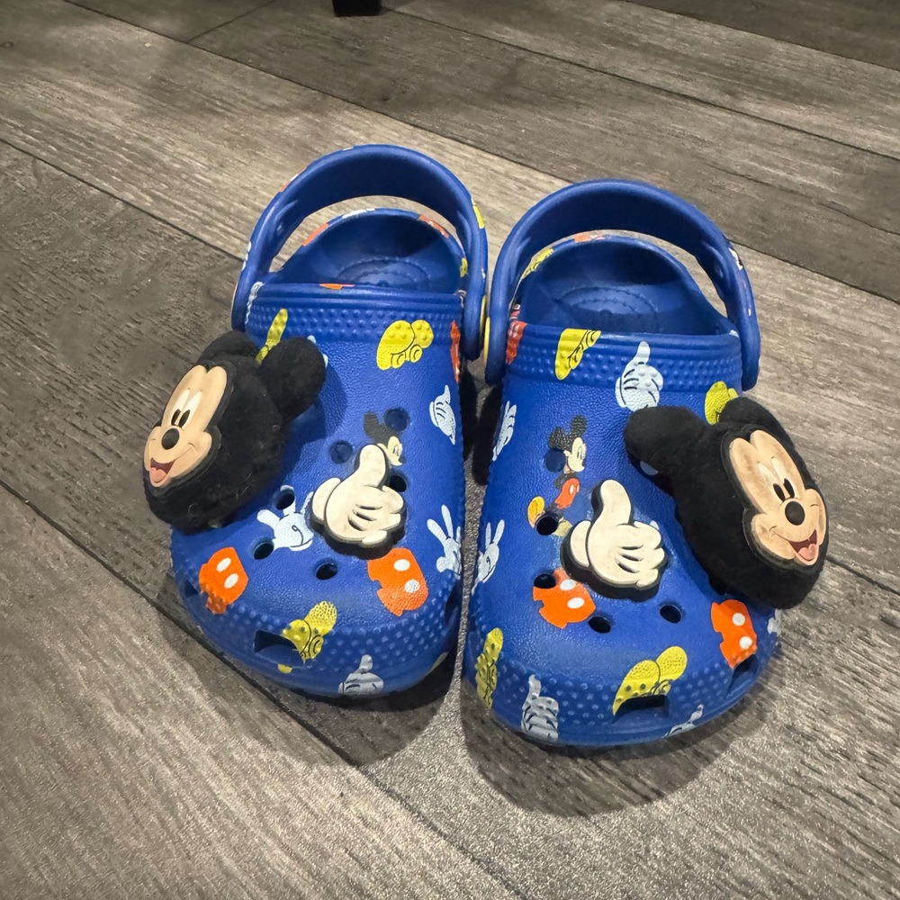 Disney toddler Blue Crocs with Mickey Mouse